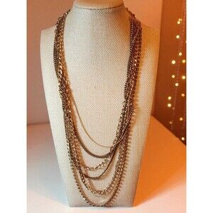 Stella & Dot Gold Tone Multi-Strand Necklace – Layered Chains & Rhinestones